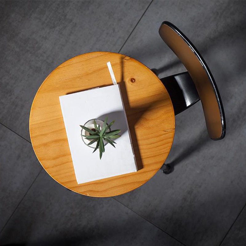 Black Metal Adjustable Height Bar Stool Solid Wood Armless Bar Stool