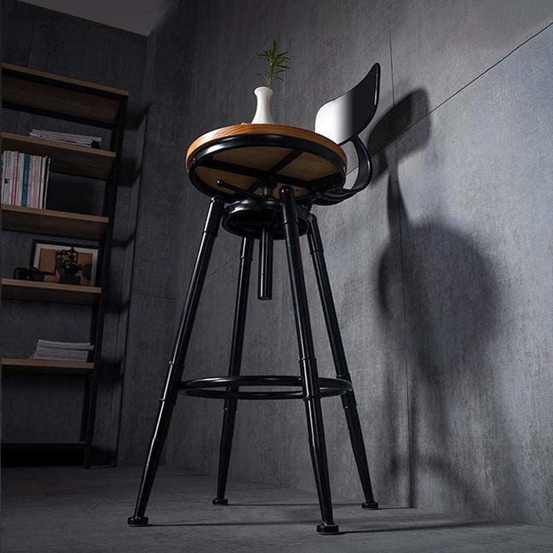 Black Metal Adjustable Height Bar Stool Solid Wood Armless Bar Stool