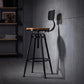 Black Metal Adjustable Height Bar Stool Solid Wood Armless Bar Stool
