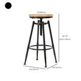 Black Metal Adjustable Height Bar Stool Solid Wood Armless Bar Stool