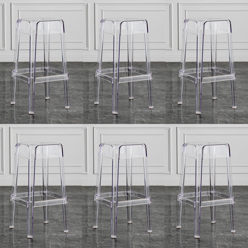 Contemporary Backless Bar-stool Plastic Counter Bar Stool with Plastic Legs for indoor Clear 6 Piece Set Clearhalo 'Bar Furniture' 'Bar Stools' 'bar_stools' 'furn' 'furn_bar_stools' 'Furniture' 'Kitchen & Dining Furniture' 6153138