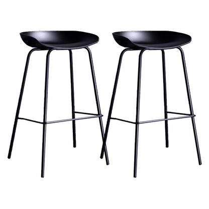 Contemporary Armless Low Backrest Counter Stool Iron Bar Stool with Footrest Black 2 Piece Set Clearhalo 'Bar Furniture' 'Bar Stools' 'bar_stools' 'furn' 'furn_bar_stools' 'Furniture' 'Kitchen & Dining Furniture' 6153176