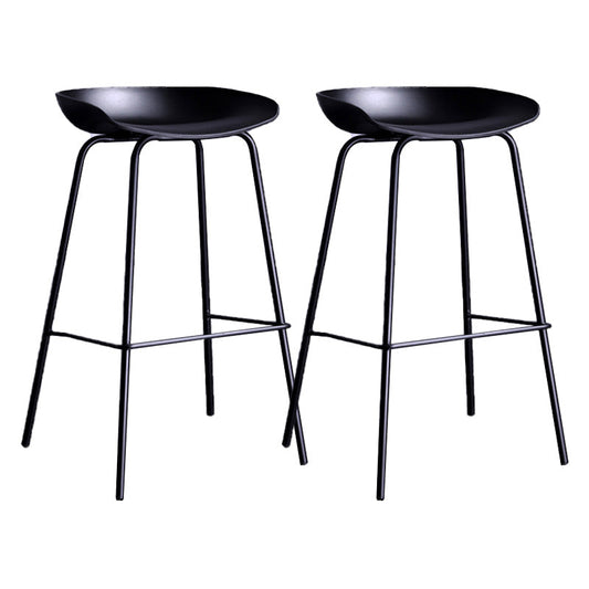 Contemporary Armless Low Backrest Counter Stool Iron Bar Stool with Footrest Black 2 Piece Set