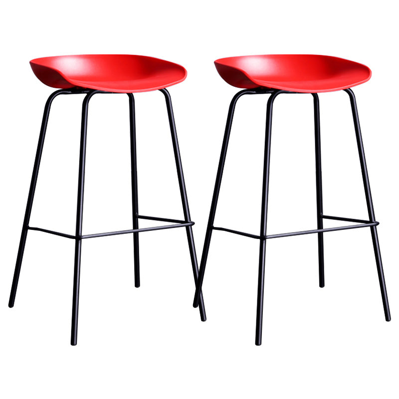 Contemporary Armless Low Backrest Counter Stool Iron Bar Stool with Footrest Red 2 Piece Set Clearhalo 'Bar Furniture' 'Bar Stools' 'bar_stools' 'furn' 'furn_bar_stools' 'Furniture' 'Kitchen & Dining Furniture' 6153199