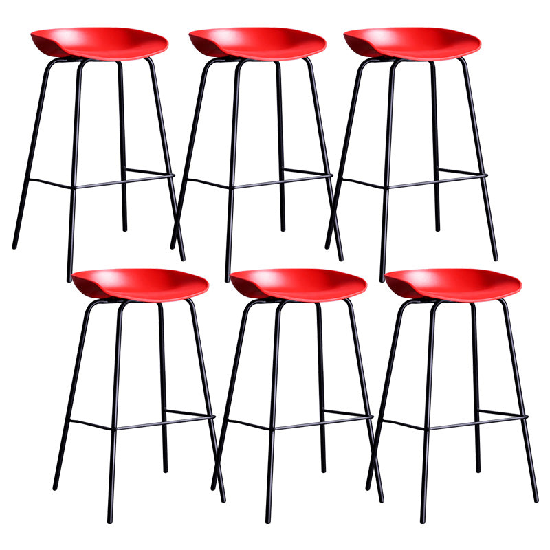 Contemporary Armless Low Backrest Counter Stool Iron Bar Stool with Footrest Red 6 Piece Set Clearhalo 'Bar Furniture' 'Bar Stools' 'bar_stools' 'furn' 'furn_bar_stools' 'Furniture' 'Kitchen & Dining Furniture' 6153202