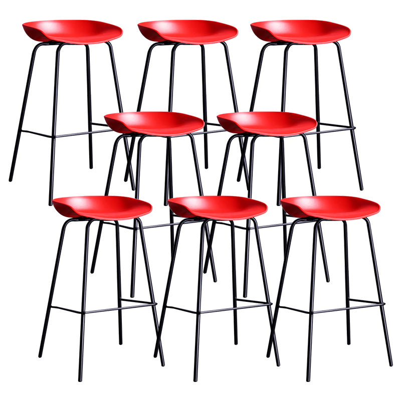 Contemporary Armless Low Backrest Counter Stool Iron Bar Stool with Footrest Red 8 Piece Set Clearhalo 'Bar Furniture' 'Bar Stools' 'bar_stools' 'furn' 'furn_bar_stools' 'Furniture' 'Kitchen & Dining Furniture' 6153203