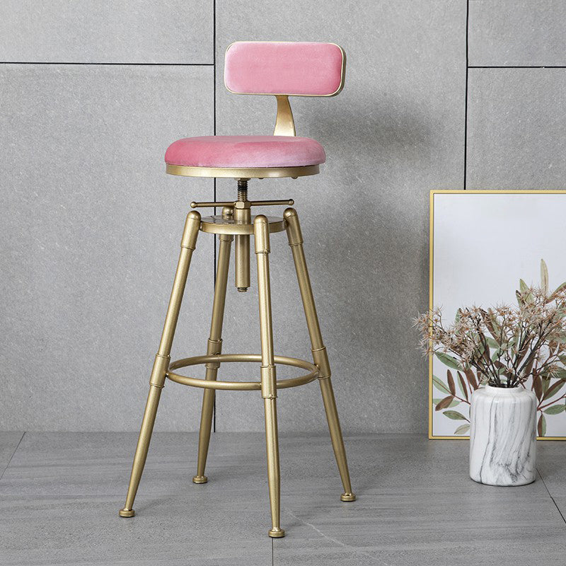 Contemporary Iron Adjustable Height Bar Stool Upholstered Bar Stool with Footrest