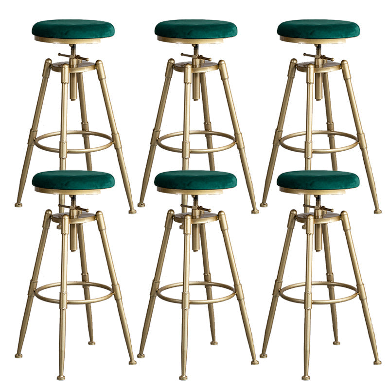 Contemporary Iron Adjustable Height Bar Stool Upholstered Bar Stool with Footrest