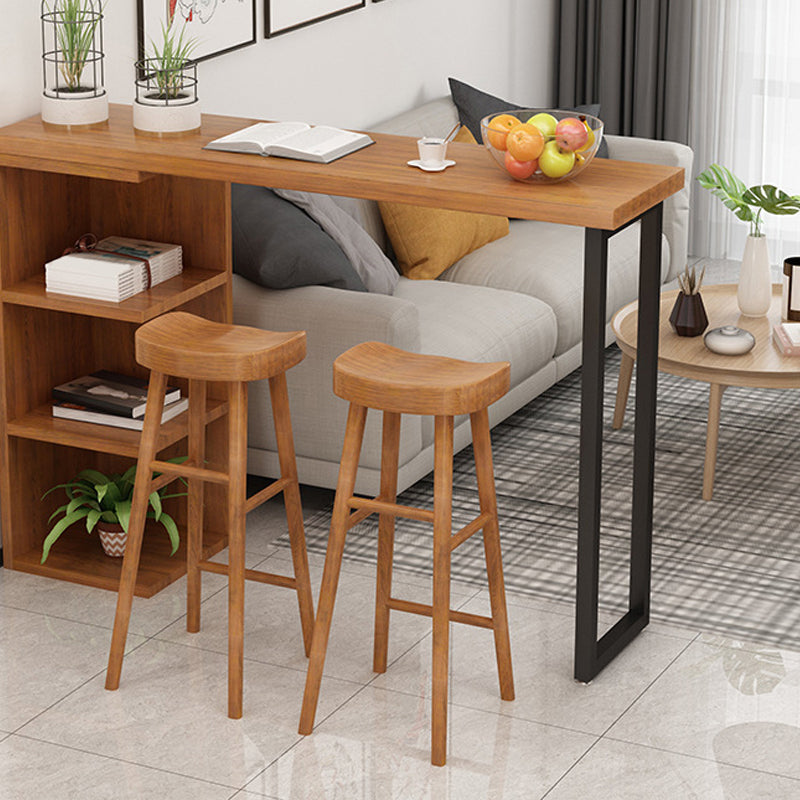 Industrial Counter High Stool Solid Wood Backless Bar Stool with 4 Legs