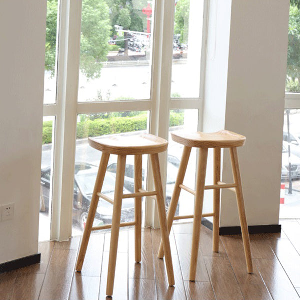 Modern Armless Backless Counter Stool Pine Wood Cafe Bar Stool with Pedal