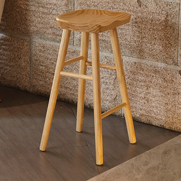 Modern Armless Backless Counter Stool Pine Wood Cafe Bar Stool with Pedal