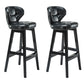 Industrial Armless Backrest Counter Stool Wood Cafe Bar Stool with Leather Cushion