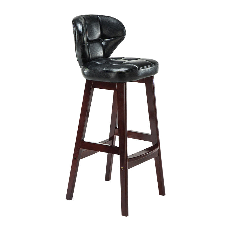Industrial Armless Backrest Counter Stool Wood Cafe Bar Stool with Leather Cushion