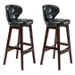 Industrial Armless Backrest Counter Stool Wood Cafe Bar Stool with Leather Cushion