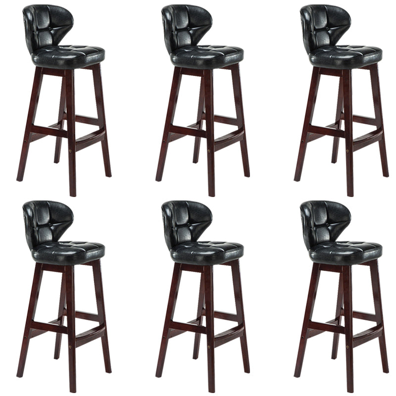 Industrial Armless Backrest Counter Stool Wood Cafe Bar Stool with Leather Cushion