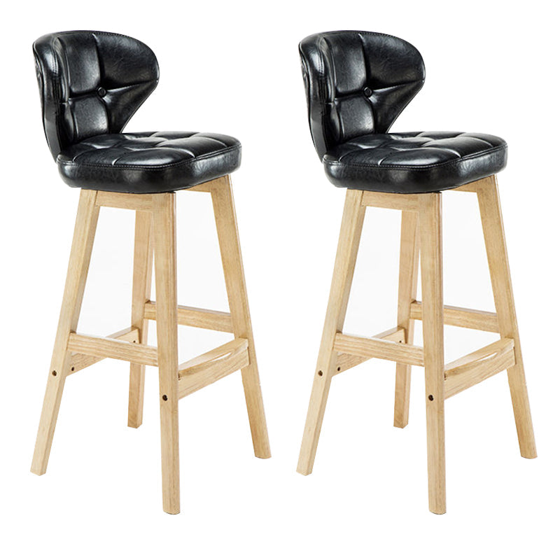 Industrial Armless Backrest Counter Stool Wood Cafe Bar Stool with Leather Cushion