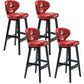 Industrial Armless Backrest Counter Stool Wood Cafe Bar Stool with Leather Cushion