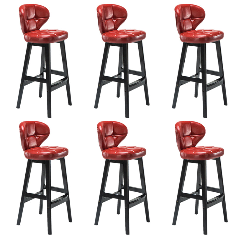 Industrial Armless Backrest Counter Stool Wood Cafe Bar Stool with Leather Cushion