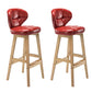 Industrial Armless Backrest Counter Stool Wood Cafe Bar Stool with Leather Cushion
