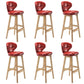 Industrial Armless Backrest Counter Stool Wood Cafe Bar Stool with Leather Cushion