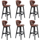 Industrial Armless Backrest Counter Stool Wood Cafe Bar Stool with Leather Cushion