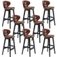 Industrial Armless Backrest Counter Stool Wood Cafe Bar Stool with Leather Cushion