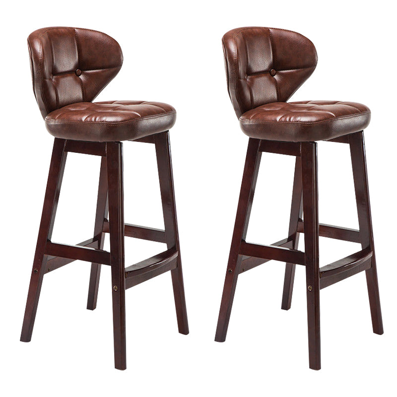 Industrial Armless Backrest Counter Stool Wood Cafe Bar Stool with Leather Cushion