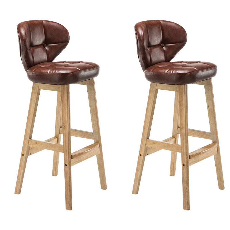 Industrial Armless Backrest Counter Stool Wood Cafe Bar Stool with Leather Cushion