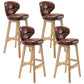 Industrial Armless Backrest Counter Stool Wood Cafe Bar Stool with Leather Cushion