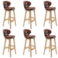 Industrial Armless Backrest Counter Stool Wood Cafe Bar Stool with Leather Cushion