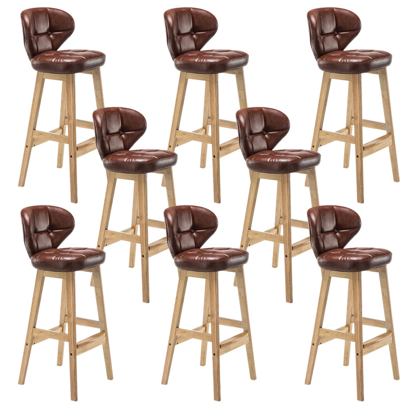 Industrial Armless Backrest Counter Stool Wood Cafe Bar Stool with Leather Cushion