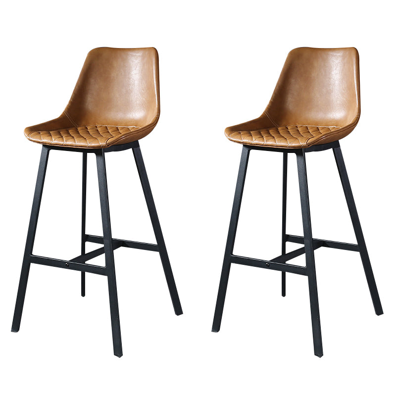 Modern PU Leather Bar-stool Bucket Seat Counter Bar Stool with Metal Legs Brown 2 Piece Set Counter Stool(26"H) Clearhalo 'Bar Furniture' 'Bar Stools' 'bar_stools' 'furn' 'furn_bar_stools' 'Furniture' 'Kitchen & Dining Furniture' 6153877