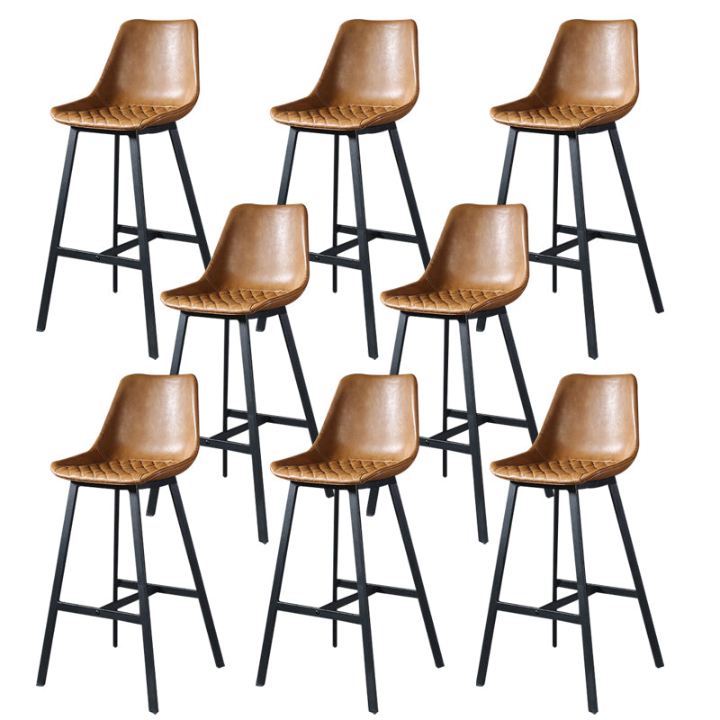 Modern PU Leather Bar-stool Bucket Seat Counter Bar Stool with Metal Legs Brown 8 Piece Set Counter Stool(26"H) Clearhalo 'Bar Furniture' 'Bar Stools' 'bar_stools' 'furn' 'furn_bar_stools' 'Furniture' 'Kitchen & Dining Furniture' 6153883