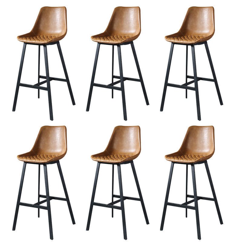 Modern PU Leather Bar-stool Bucket Seat Counter Bar Stool with Metal Legs Brown 6 Piece Set Bar Stool(30"H) Clearhalo 'Bar Furniture' 'Bar Stools' 'bar_stools' 'furn' 'furn_bar_stools' 'Furniture' 'Kitchen & Dining Furniture' 6153889