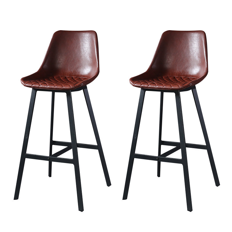 Modern PU Leather Bar-stool Bucket Seat Counter Bar Stool with Metal Legs Burgundy 2 Piece Set Counter Stool(26"H) Clearhalo 'Bar Furniture' 'Bar Stools' 'bar_stools' 'furn' 'furn_bar_stools' 'Furniture' 'Kitchen & Dining Furniture' 6153906