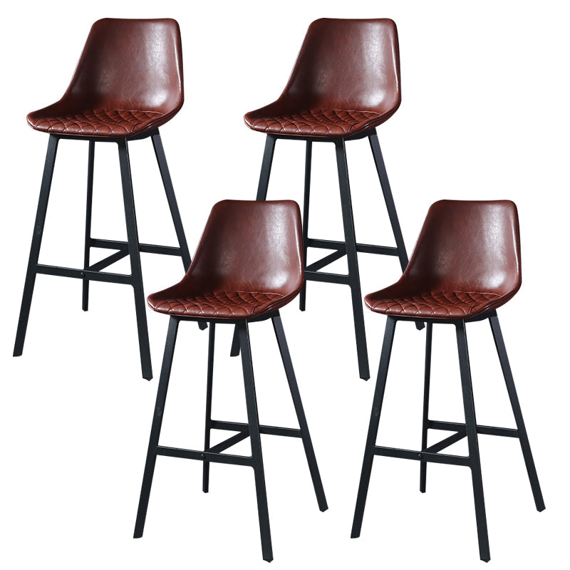 Modern PU Leather Bar-stool Bucket Seat Counter Bar Stool with Metal Legs Burgundy 4 Piece Set Counter Stool(26"H) Clearhalo 'Bar Furniture' 'Bar Stools' 'bar_stools' 'furn' 'furn_bar_stools' 'Furniture' 'Kitchen & Dining Furniture' 6153907