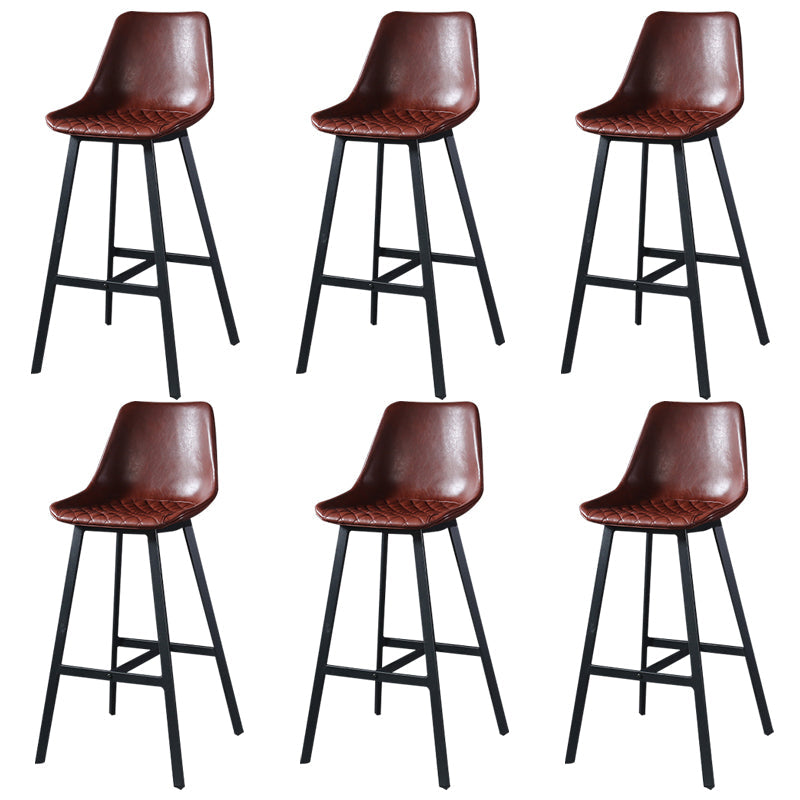 Modern PU Leather Bar-stool Bucket Seat Counter Bar Stool with Metal Legs Burgundy 6 Piece Set Counter Stool(26"H) Clearhalo 'Bar Furniture' 'Bar Stools' 'bar_stools' 'furn' 'furn_bar_stools' 'Furniture' 'Kitchen & Dining Furniture' 6153908