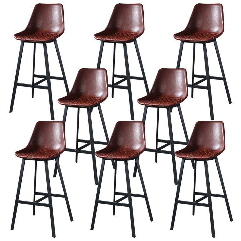 Modern PU Leather Bar-stool Bucket Seat Counter Bar Stool with Metal Legs Burgundy 8 Piece Set Counter Stool(26"H) Clearhalo 'Bar Furniture' 'Bar Stools' 'bar_stools' 'furn' 'furn_bar_stools' 'Furniture' 'Kitchen & Dining Furniture' 6153909