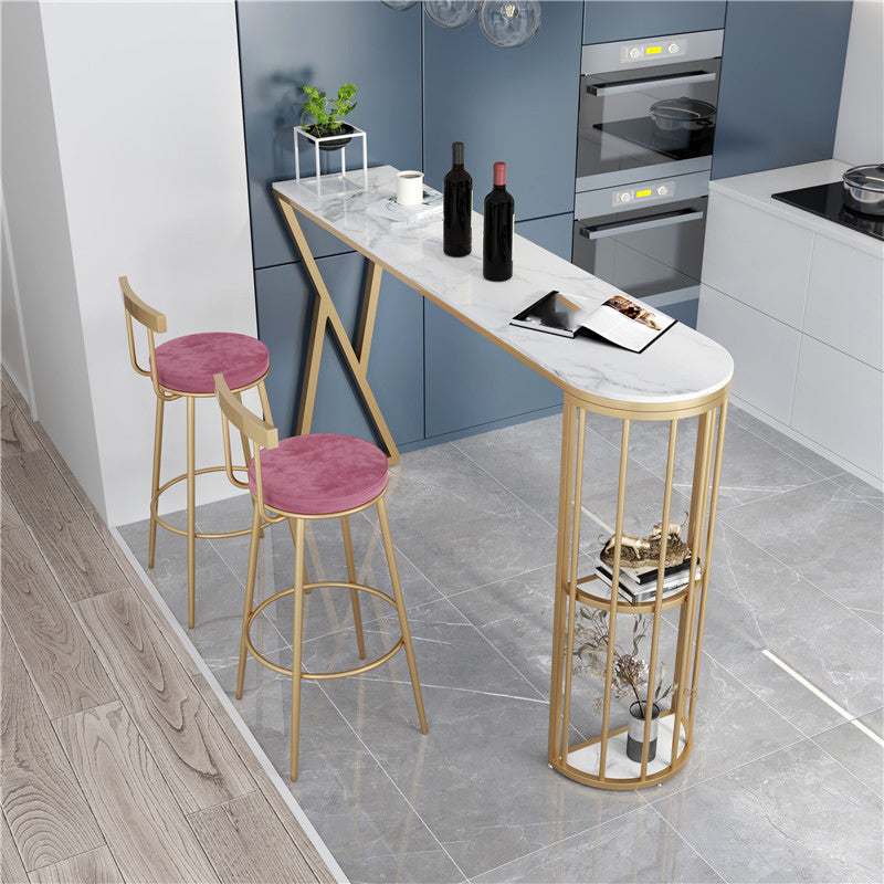 Contemporary Velvet Counter Stool Round Living Room Bar Stool with Metal Legs Clearhalo 'Bar Furniture' 'Bar Stools' 'bar_stools' 'furn' 'furn_bar_stools' 'Furniture' 'Kitchen & Dining Furniture' 6154205