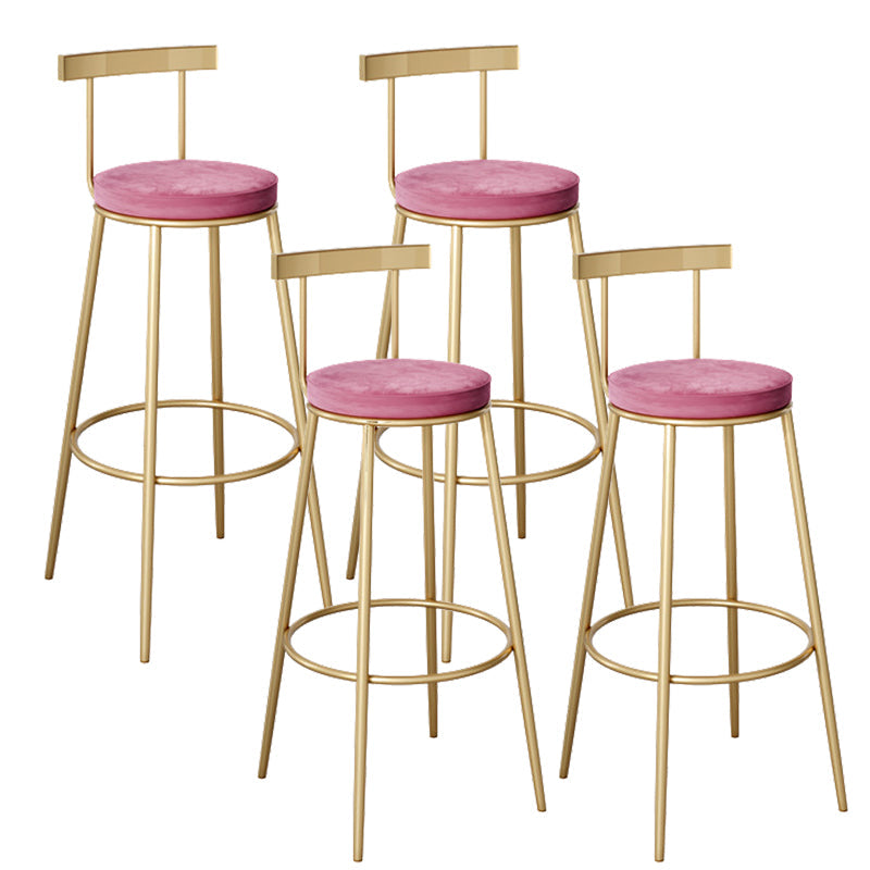 Contemporary Velvet Counter Stool Round Living Room Bar Stool with Metal Legs Pink 4 Piece Set Clearhalo 'Bar Furniture' 'Bar Stools' 'bar_stools' 'furn' 'furn_bar_stools' 'Furniture' 'Kitchen & Dining Furniture' 6154217