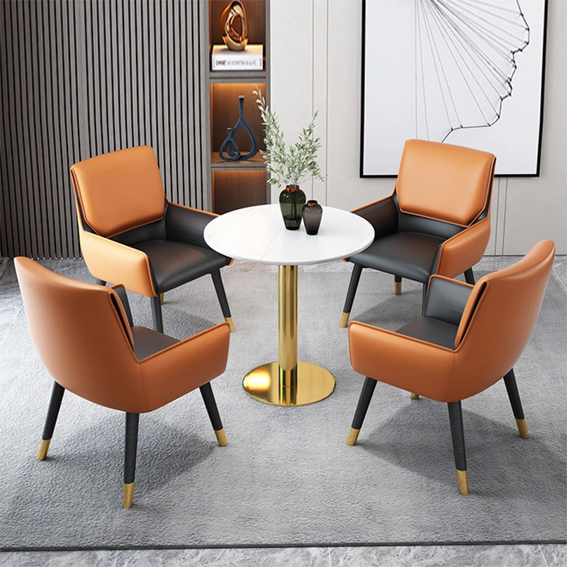 Glam Style Sintered Stone Dining Set Round 1/2/3/4/5 Pieces Dining Table Set 5 Pieces: Table, 4 Orange Chairs Clearhalo 'Dining Room Sets' 'Dining Tables & Seating' 'dining_room_set' 'furn' 'furn_dining_room_set' 'Furniture' 'Kitchen & Dining Furniture' 6154425