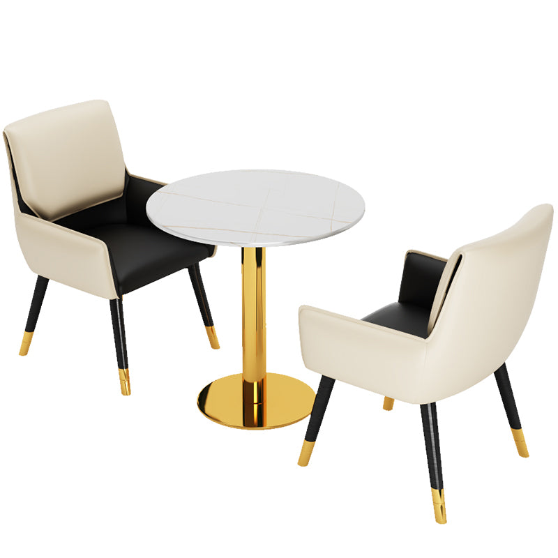 Glam Style Sintered Stone Dining Set Round 1/2/3/4/5 Pieces Dining Table Set 3 Pieces: Table, 2 White Chairs Clearhalo 'Dining Room Sets' 'Dining Tables & Seating' 'dining_room_set' 'furn' 'furn_dining_room_set' 'Furniture' 'Kitchen & Dining Furniture' 6154428