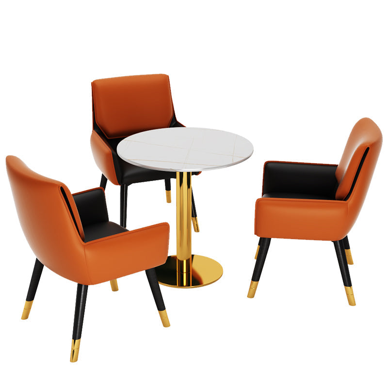 Glam Style Sintered Stone Dining Set Round 1/2/3/4/5 Pieces Dining Table Set 4 Pieces: Table, 3 Orange Chairs Clearhalo 'Dining Room Sets' 'Dining Tables & Seating' 'dining_room_set' 'furn' 'furn_dining_room_set' 'Furniture' 'Kitchen & Dining Furniture' 6154430