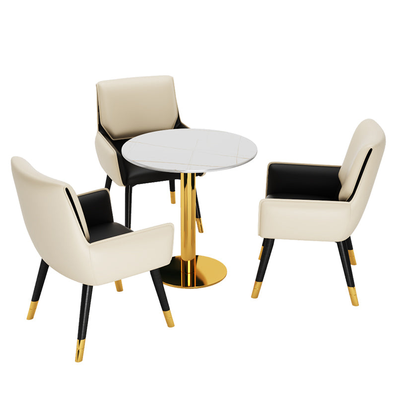 Glam Style Sintered Stone Dining Set Round 1/2/3/4/5 Pieces Dining Table Set 4 Pieces: Table, 3 White Chairs Clearhalo 'Dining Room Sets' 'Dining Tables & Seating' 'dining_room_set' 'furn' 'furn_dining_room_set' 'Furniture' 'Kitchen & Dining Furniture' 6154431