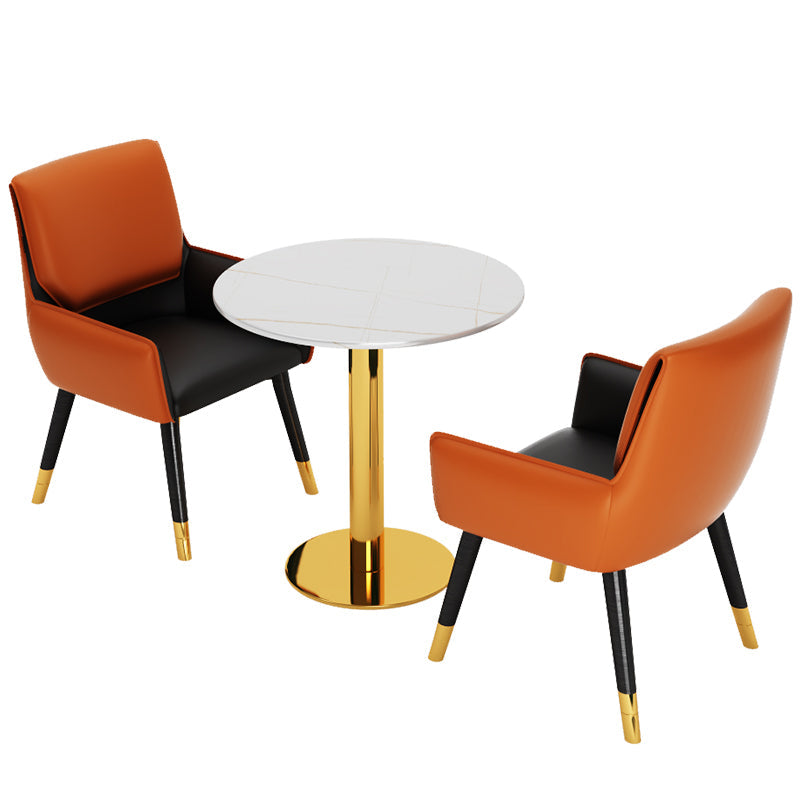 Glam Style Sintered Stone Dining Set Round 1/2/3/4/5 Pieces Dining Table Set 3 Pieces: Table, 2 Orange Chairs Clearhalo 'Dining Room Sets' 'Dining Tables & Seating' 'dining_room_set' 'furn' 'furn_dining_room_set' 'Furniture' 'Kitchen & Dining Furniture' 6154432
