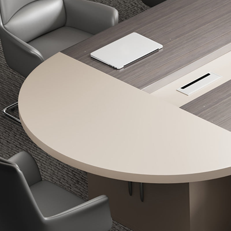 Modern Grey Writing Desk Office Oval Writing Desk with Hutch Clearhalo 'furn' 'furn_office_desk' 'Furniture' 'Office Desks' 'Office Furniture' 'office_desk' 6154517