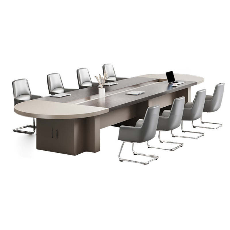 Modern Grey Writing Desk Office Oval Writing Desk with Hutch 94.5"L x 47.2"W x 29.5"H Clearhalo 'furn' 'furn_office_desk' 'Furniture' 'Office Desks' 'Office Furniture' 'office_desk' 6154518