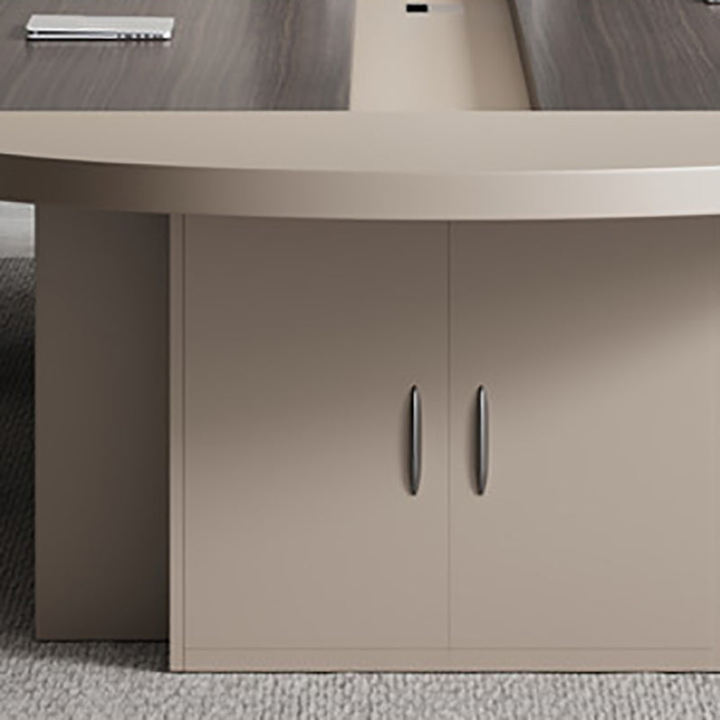Modern Grey Writing Desk Office Oval Writing Desk with Hutch Clearhalo 'furn' 'furn_office_desk' 'Furniture' 'Office Desks' 'Office Furniture' 'office_desk' 6154521