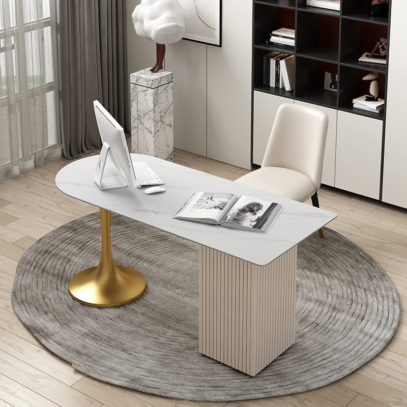 23 "Wide Glam Executive Desk White 3-Drawer voetstuk Office Desk