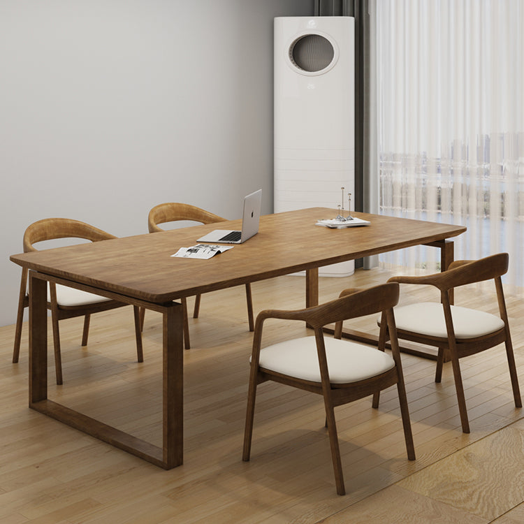 Rechthoek kantoor schrijftafel moderne massief houten vergaderbalie met sleeënbasis